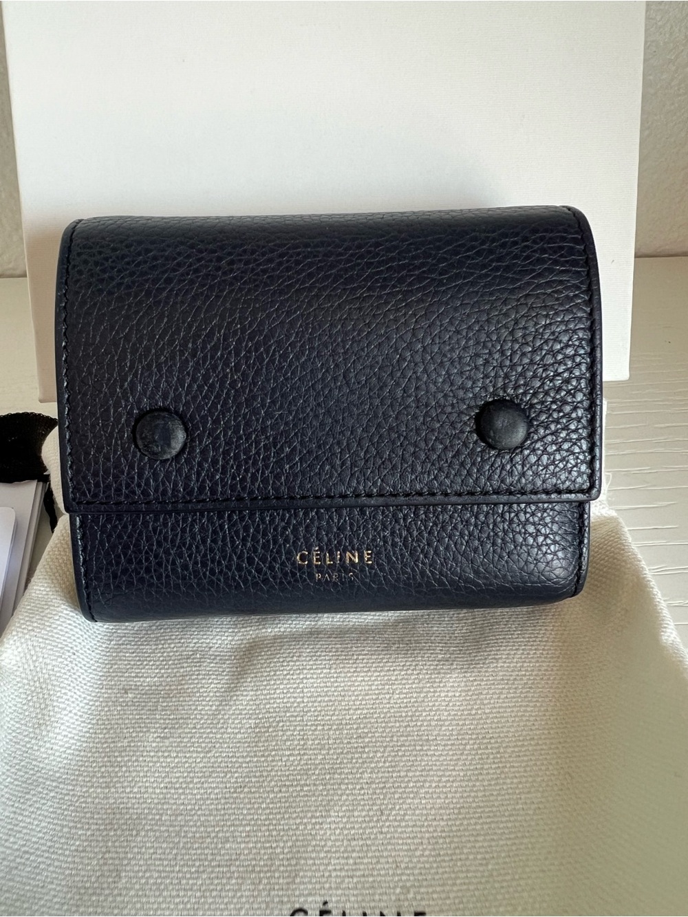 Celine Black Pebbled Leather Compact Wallet - Picture 2 of 13